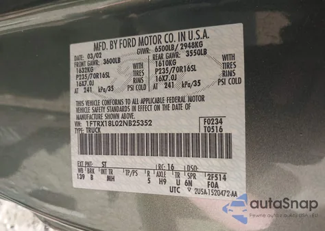 2002 Ford F-150 Lariat/Xl/Xlt из США, поврежденный, VIN 1FTRX18L02NB25352